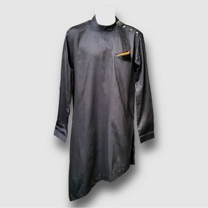 Men's Zillian traditional short solid Kurta trendy black size Large slim fit